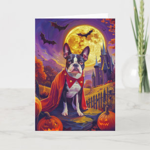 Halloween Boston Terrier Hond Pompoenen Griezelen  Kaart