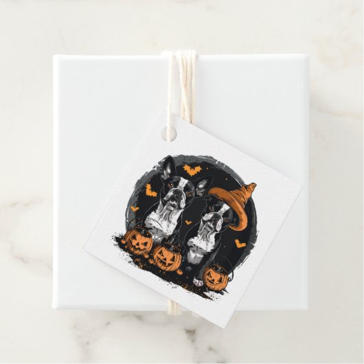 Halloween Boston Terrier Honden Bedankjes Labels (In situ)