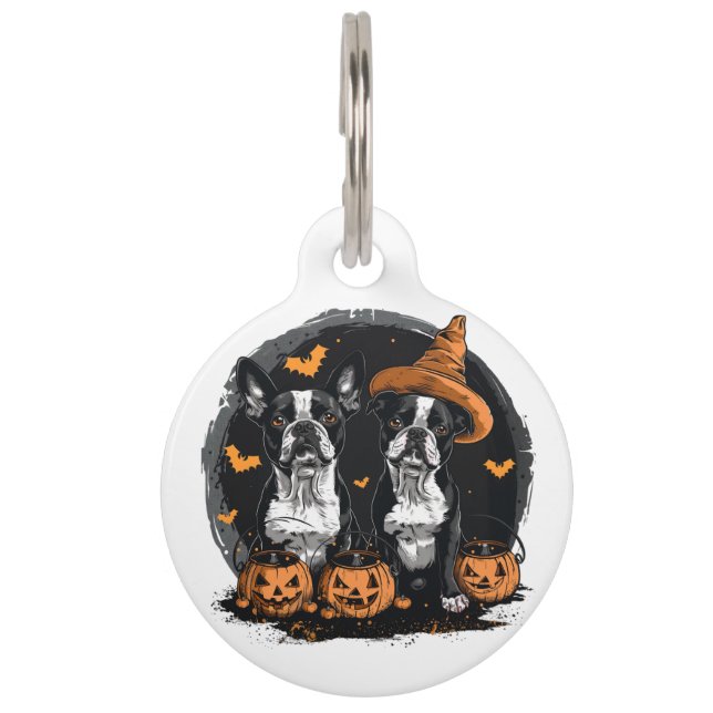 Halloween Boston Terrier Honden Huisdierpenning (Voorkant)