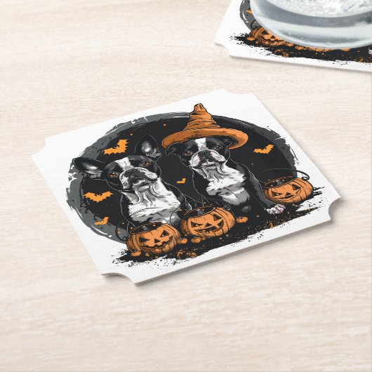 Halloween Boston Terrier Honden Kartonnen Onderzetters (Gekanteld)