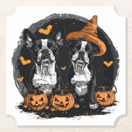 Halloween Boston Terrier Honden Kartonnen Onderzetters