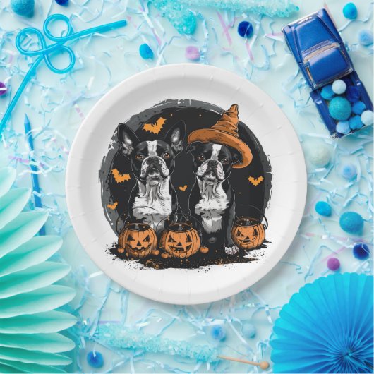 Halloween Boston Terrier Honden Papieren Bordje (Feest)