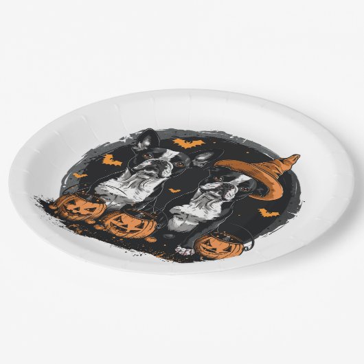 Halloween Boston Terrier Honden Papieren Bordje (Gekanteld)