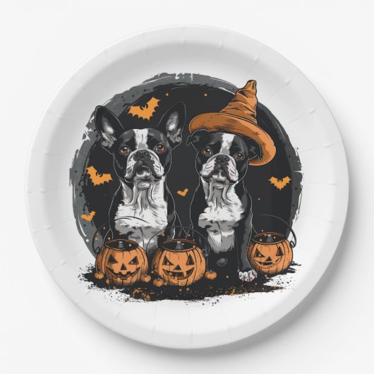 Halloween Boston Terrier Honden Papieren Bordje (Voorkant)