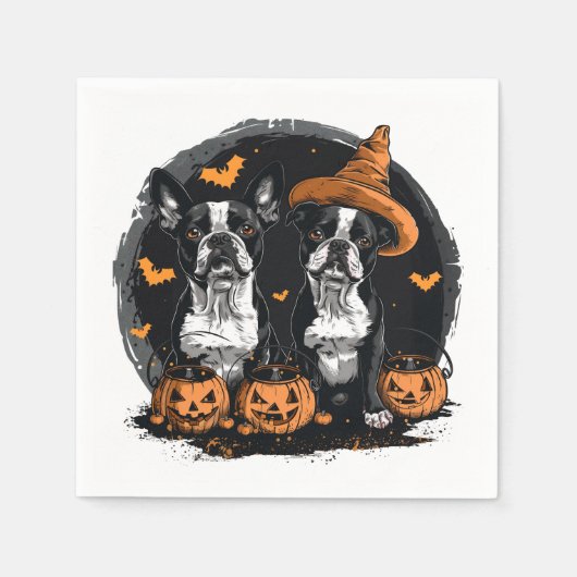 Halloween Boston Terrier Honden Servet (Voorkant)