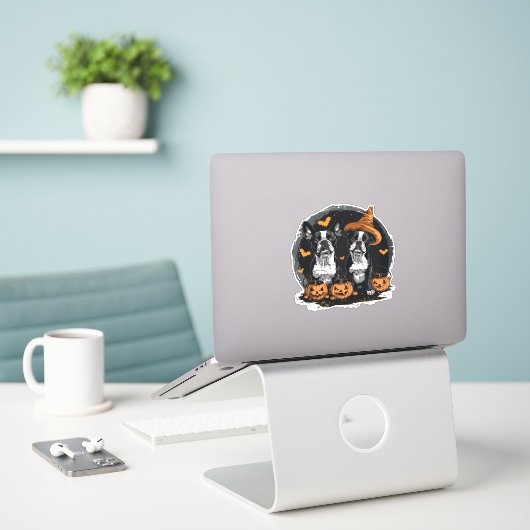 Halloween Boston Terrier Honden Sticker (Laptop op bureau)
