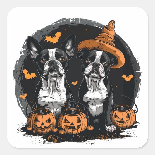 Halloween Boston Terrier Honden Vierkante Sticker (Voorkant)