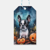 Halloween Boston Terrier met pomkins Scary Cadeaulabel (Voorkant)