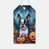 Halloween Boston Terrier met pomkins Scary Cadeaulabel (Achterkant)