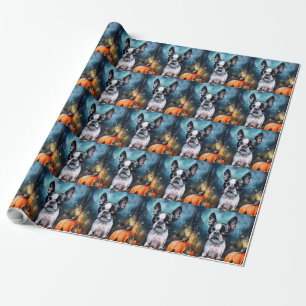 Halloween Boston Terrier met pomkins Scary Cadeaupapier