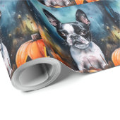 Halloween Boston Terrier met pomkins Scary Cadeaupapier (Rol Hoek)