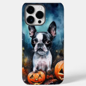 Halloween Boston Terrier met pomkins Scary Case-Mate iPhone Case (Achterkant)