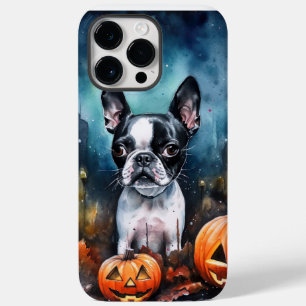 Halloween Boston Terrier met pomkins Scary Case-Mate iPhone 14 Pro Max Hoesje