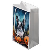 Halloween Boston Terrier met pomkins Scary Klein Cadeauzakje (Voorkant Gekanteld)