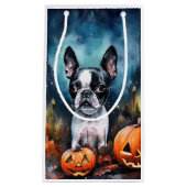Halloween Boston Terrier met pomkins Scary Klein Cadeauzakje (Voorkant)