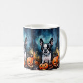 Halloween Boston Terrier met pomkins Scary Koffiemok (Voorkant rechts)