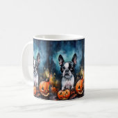 Halloween Boston Terrier met pomkins Scary Koffiemok (Voorkant links)