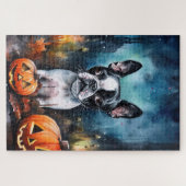 Halloween Boston Terrier met pomkins Scary Legpuzzel (Horizontaal)