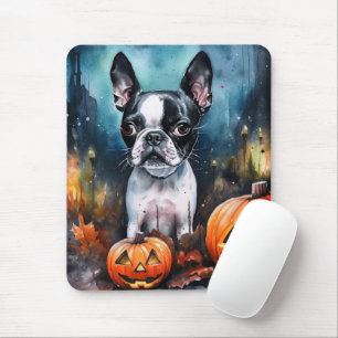 Halloween Boston Terrier met pomkins Scary Muismat