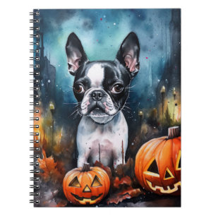 Halloween Boston Terrier met pomkins Scary Notitieboek
