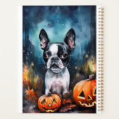 Halloween Boston Terrier met pomkins Scary Planner (Achterkant)