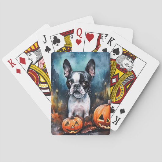 Halloween Boston Terrier met pomkins Scary Pokerkaarten (Achterkant)