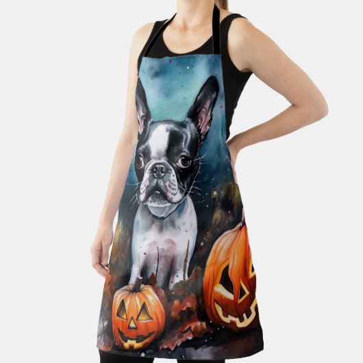 Halloween Boston Terrier met pomkins Scary Schort (Insitu)