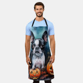 Halloween Boston Terrier met pomkins Scary Schort (Gedragen)