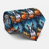Halloween Boston Terrier met pomkins Scary Stropdas (Opgerold)