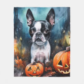 Halloween Boston Terrier Met Pompoenen Eng Fleece Deken (Voorkant)