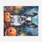 Halloween Boston Terrier Met Pompoenen Eng Fleece Deken (Voorkant (Horizontaal))