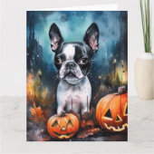 Halloween Boston Terrier met pompoenen eng Kaart (Voorkant)