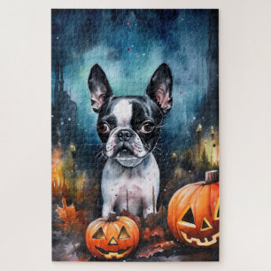 Halloween Boston Terrier Met Pompoenen Eng Legpuzzel