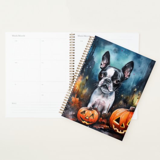 Halloween Boston Terrier met pompoenen eng  Planner (Display)