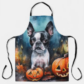 Halloween Boston Terrier Met Pompoenen Eng Schort (Voorkant)