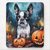 Halloween Boston Terrier Met Pompoenen Griezelen Muismat (Voorkant)