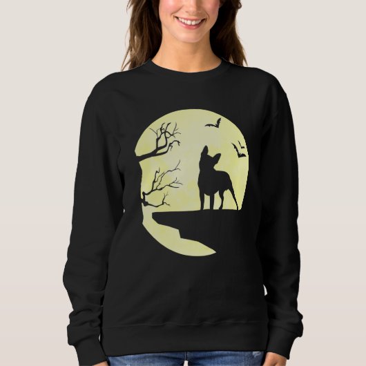 Halloween Boston Terrier Silhouette Moon Dog Bats Trui (Voorkant)
