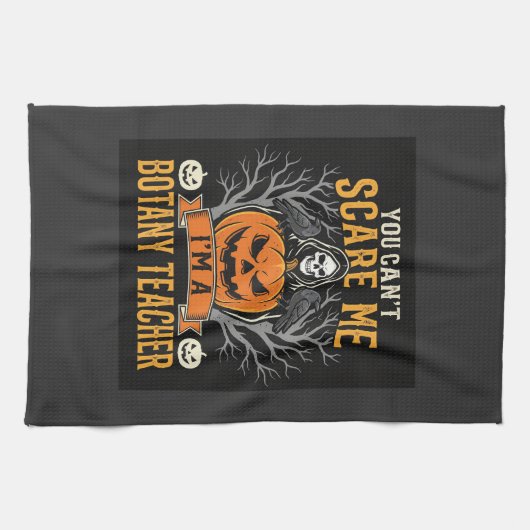 Halloween Botanieleraar Skelet Pompoen Ontwerp Theedoek (Horizontaal)