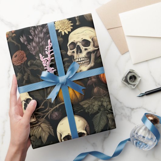 Halloween Botanische Schedels en Pompoenen Cadeaupapier (Geschenken)