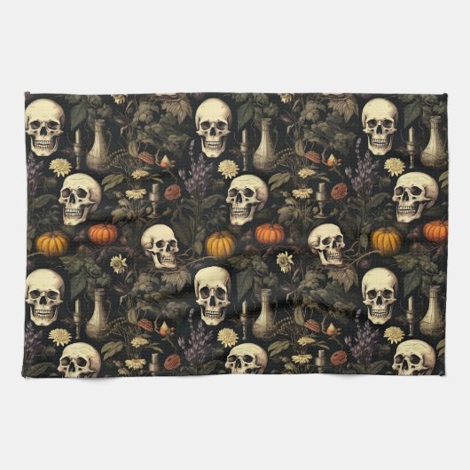 Halloween botanische schedels theedoek (Horizontaal)