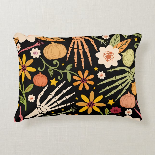 Halloween botten, bloemennaadloos patroon. accent kussen (Voorkant)