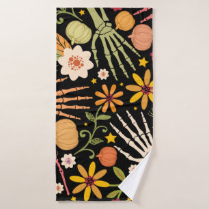 Halloween botten, bloemennaadloos patroon. badhanddoek