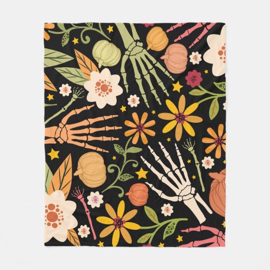 Halloween botten, bloemennaadloos patroon. fleece deken (Voorkant)