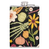 Halloween botten, bloemennaadloos patroon. heupfles (Achterkant)