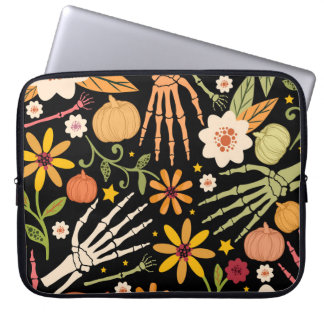 Halloween botten, bloemennaadloos patroon. laptop sleeve