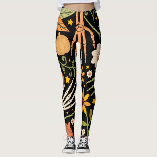 Halloween botten, bloemennaadloos patroon. leggings