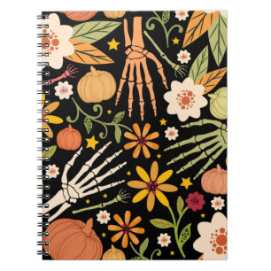Halloween botten, bloemennaadloos patroon. notitieboek
