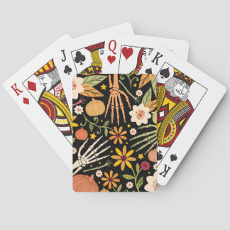 Halloween botten, bloemennaadloos patroon. pokerkaarten