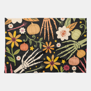 Halloween botten, bloemennaadloos patroon. theedoek