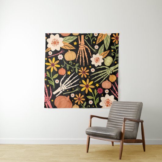 Halloween botten, bloemennaadloos patroon. wandkleed (In situ)